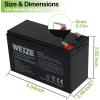 imageWEIZE 12V 9AH Battery Sealed Lead Acid Battery with F2 Terminals Rechargeable Replaces 12 Volt 8AH 10AH for Razor e200  e200s  e225  e300 APC UPS Computer Backup Power BX1300LCD 2 Pack9AH