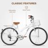 imageWEIZE Beach Cruiser Bike 26 inch Commuter Bicycle for Adult Men and Women 7SpeedHighCarbon SteelFront ampamp Rear Fenders Comfortable City Bikes with Rear Rack or Basket Ergonomic Upright DesignWhite