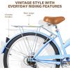 imageWEIZE Beach Cruiser Bike 26 inch Commuter Bicycle for Adult Men and Women 7SpeedHighCarbon SteelFront ampamp Rear Fenders Comfortable City Bikes with Rear Rack or Basket Ergonomic Upright DesignBlue