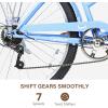 imageWEIZE Beach Cruiser Bike 26 inch Commuter Bicycle for Adult Men and Women 7SpeedHighCarbon SteelFront ampamp Rear Fenders Comfortable City Bikes with Rear Rack or Basket Ergonomic Upright DesignBlue