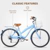 imageWEIZE Beach Cruiser Bike 26 inch Commuter Bicycle for Adult Men and Women 7SpeedHighCarbon SteelFront ampamp Rear Fenders Comfortable City Bikes with Rear Rack or Basket Ergonomic Upright DesignBlue