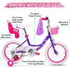 imageWEIZE Girls Bike for 312 Years Old Kids 14 16 20 Inch Kids Bike with Training Wheels Streamers Basket and Doll Seat Children Bicycles with Coaster Brake Multiple ColorsPurple