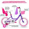 imageWEIZE Girls Bike for 312 Years Old Kids 14 16 20 Inch Kids Bike with Training Wheels Streamers Basket and Doll Seat Children Bicycles with Coaster Brake Multiple ColorsPurple