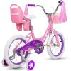 imageWEIZE Girls Bike for 312 Years Old Kids 14 16 20 Inch Kids Bike with Training Wheels Streamers Basket and Doll Seat Children Bicycles with Coaster Brake Multiple ColorsPink