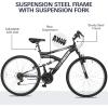 imageWEIZE Mountain Bike 26275 inch Outdoor Cycling Bike18SpeedHighCarbon SteelDual Full Suspension Adjustable Ergonomic Seat for Men Women Adult MTB Bicycle with Suspension ForkSleek ColorsMatte Black