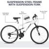 imageWEIZE Mountain Bike 26275 inch Outdoor Cycling Bike18SpeedHighCarbon SteelDual Full Suspension Adjustable Ergonomic Seat for Men Women Adult MTB Bicycle with Suspension ForkSleek ColorsWhite
