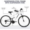 imageWEIZE Mountain Bike 26275 inch Outdoor Cycling Bike18SpeedHighCarbon SteelDual Full Suspension Adjustable Ergonomic Seat for Men Women Adult MTB Bicycle with Suspension ForkSleek ColorsWhite
