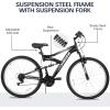 imageWEIZE Mountain Bike 26275 inch Outdoor Cycling Bike18SpeedHighCarbon SteelDual Full Suspension Adjustable Ergonomic Seat for Men Women Adult MTB Bicycle with Suspension ForkSleek ColorsMatte Black