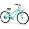 imageWEIZE Beach Cruiser Bike 26 inch Commuter Bicycle for Adult Men and Women 7SpeedHighCarbon SteelFront ampamp Rear Fenders Comfortable City Bikes with Rear Rack or Basket Ergonomic Upright DesignTeal
