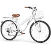 imageWEIZE Beach Cruiser Bike 26 inch Commuter Bicycle for Adult Men and Women 7SpeedHighCarbon SteelFront ampamp Rear Fenders Comfortable City Bikes with Rear Rack or Basket Ergonomic Upright DesignWhite