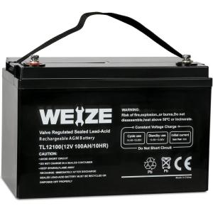 imageWEIZE 12V 100Ah Deep Cycle Battery Group Size 31 Battery for RV Solar Camping Cabin Marine and OffGrid System 1150A Max Discharge Current 3 SelfDischarge Rate