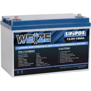 imageWEIZE 12V 100Ah Mini LiFePO4 Battery Builtin 100A Smart BMS Deep Cycle Lithium Iron Phosphate Battery Perfect for RV Solar Marine Trolling Motor Off Grid Applications Backup Sump PumpPack of 1