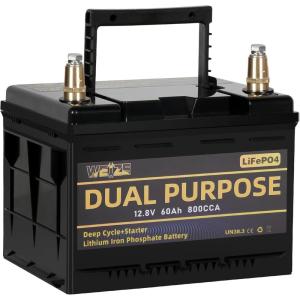 imageWEIZE 12V 105AH Dual Purpose LiFePO4 Lithium Battery 1000CCA Group 31 Group 27 GC2 Starter Battery Plus Deep Cycle Performance Builtin Smart BMS Perfect for Automotive Trolling Motor Marine RV60AH StartDeep Cycle