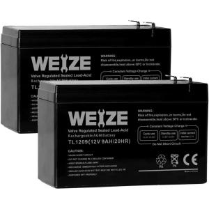 imageWEIZE 12V 9AH Battery Sealed Lead Acid Battery with F2 Terminals Rechargeable Replaces 12 Volt 8AH 10AH for Razor e200  e200s  e225  e300 APC UPS Computer Backup Power BX1300LCD 2 Pack9AH