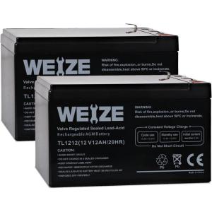 imageWEIZE 12V 9AH Battery Sealed Lead Acid Battery with F2 Terminals Rechargeable Replaces 12 Volt 8AH 10AH for Razor e200  e200s  e225  e300 APC UPS Computer Backup Power BX1300LCD 2 Pack12AH