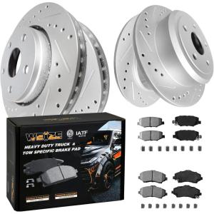 imageWEIZE Front Truck ampamp Tow Brake Kit Carbon Fiber Ceramic Brake Pads ampamp DrilledSlotted Brake Rotors Replacement For Ford F150 F150 20102020 Expedition Lincoln NavigatorJeep Wrangler 0717 FrontRear