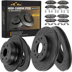 imageWEIZE Front Truck ampamp Tow Brake Kit Carbon Fiber Ceramic Brake Pads ampamp DrilledSlotted Brake Rotors Replacement For Ford F150 F150 20102020 Expedition Lincoln NavigatorChevy Silverado 1500 1520 FrontRear