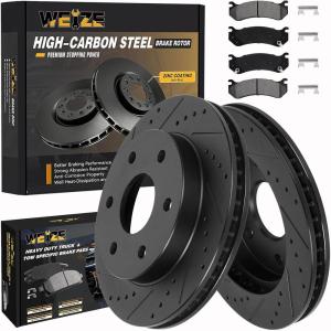 imageWEIZE Front Truck ampamp Tow Brake Kit Carbon Fiber Ceramic Brake Pads ampamp DrilledSlotted Brake Rotors Replacement For Ford F150 F150 20102020 Expedition Lincoln NavigatorChevy Silverado 1500 9906 Black Front