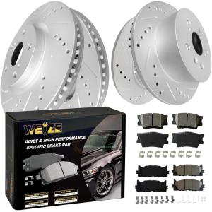 imageWEIZE Front Truck ampamp Tow Brake Kit Carbon Fiber Ceramic Brake Pads ampamp DrilledSlotted Brake Rotors Replacement For Ford F150 F150 20102020 Expedition Lincoln NavigatorToyota Camry 1217 FrontRear