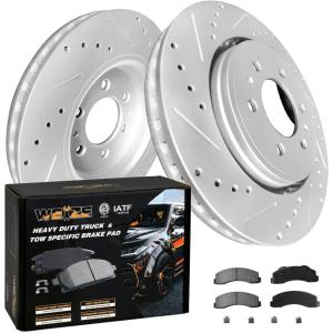 imageWEIZE Front Truck ampamp Tow Brake Kit Carbon Fiber Ceramic Brake Pads ampamp DrilledSlotted Brake Rotors Replacement For Ford F150 F150 20102020 Expedition Lincoln NavigatorF150Expedition 1217 Front