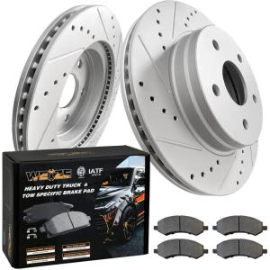 imageWEIZE Front Truck ampamp Tow Brake Rotors Kit CARBON FIBER Ceramic Brake Pads ampamp DrilledSlotted Brake Discs Fit for Dodge Ram 1500 20062018 Durango Chrysler Aspen 0709