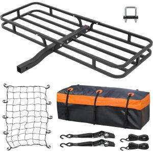 imageWEIZE Hitch Cargo Carrier Basket for SUV Truck  53x19 Inches 500LB Capacity with Waterproof Bag Net Strap Tightener Powder Coated for Durability Easy Installation for Camping and TravelHITCH BASKET 53 with Bag