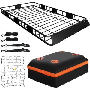 imageWEIZE Hitch Cargo Carrier Basket for SUV Truck  53x19 Inches 500LB Capacity with Waterproof Bag Net Strap Tightener Powder Coated for Durability Easy Installation for Camping and TravelROOF BASKET 64 with Bag
