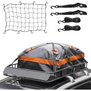 imageWEIZE Hitch Cargo Carrier Basket for SUV Truck  53x19 Inches 500LB Capacity with Waterproof Bag Net Strap Tightener Powder Coated for Durability Easy Installation for Camping and TravelROOF BASKET 54 with Bag