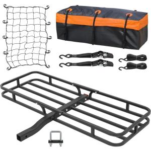 imageWEIZE Hitch Cargo Carrier for SUV Truck  53x19 Inches 500LB Capacity with Waterproof Bag Net Strap Tightener Powder Coated for Durability Easy Installation for Camping and TravelHITCH BASKET 53 with Bag  Net  Straps