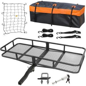 imageWEIZE Hitch Cargo Carrier for SUV Truck  53x19 Inches 500LB Capacity with Waterproof Bag Net Strap Tightener Powder Coated for Durability Easy Installation for Camping and TravelHITCH BASKET 60 with Bag  Net  Straps