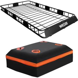 imageWEIZE Hitch Cargo Carrier for SUV Truck  53x19 Inches 500LB Capacity with Waterproof Bag Net Strap Tightener Powder Coated for Durability Easy Installation for Camping and TravelROOF BASKET 64 with Bag  Net  Straps