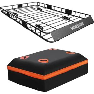 imageWEIZE Hitch Cargo Carrier for SUV Truck  53x19 Inches 500LB Capacity with Waterproof Bag Net Strap Tightener Powder Coated for Durability Easy Installation for Camping and TravelROOF BASKET 54 with Bag  Net  Straps