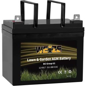 imageWEIZE Lawn Garden AGM Battery 12V 200CCA BCI Group U1 SLA Starting Battery for Lawn Tractors and Mowers Compatible with John Deere Toro Cub Cadet and CraftsmanU1300 CCA