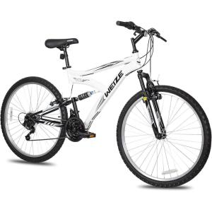 imageWEIZE Mountain Bike 26275 inch Outdoor Cycling Bike18SpeedHighCarbon SteelDual Full Suspension Adjustable Ergonomic Seat for Men Women Adult MTB Bicycle with Suspension ForkSleek ColorsWhite