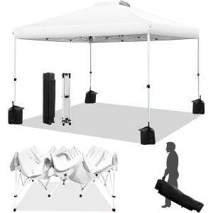 imageWEIZE Pop up Canopy Tent 10x10ft 1Button Push Setup Instant Portable Shelter Adjustable Height Portable Roller Bag 4 Weight Bags Guy Ropes ampamp Stakes Included BlueWhite