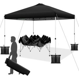 imageWEIZE Pop up Canopy Tent 10x10ft 1Button Push Setup Instant Portable Shelter Adjustable Height Portable Roller Bag 4 Weight Bags Guy Ropes ampamp Stakes Included BlueBlack