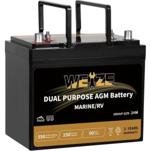 imageWeize BCI Group 31M Dual Purpose AGM Battery 240RC 825CCA 12V 110AH Starter ampamp Deep Cycle Sealed Marine ampamp RV BatteryGroup 24M Battery