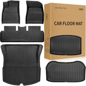 imageWeize Floor Mats Fit for Tesla Model 3 Highland 2025 2024 TPE All Weather Cargo Liner Floor Mats and Cargo Trunk Mats Accessories Front Rear Cargo Mat Full Set
