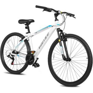 imageWEIZE Hardtail Mountain Bike 29 Inch Wheels Outdoor Cycling Bike 21Speed Trigger Shifter Aluminum Frame for Men and Women Comfort Saddle MTB Bicycle with Suspension ForkWhite
