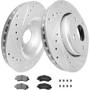 imageWEIZE Front Disc Brake Pads and Rotors Kit for Truck ampamp Tow with CarbonFiber Ceramic Brake Pads Fit for Chevy Silverado Suburban 1500 GMC Yukon Sierra Cadillac Escalade ESV EXT XTSJeep Wrangler 0717 Front