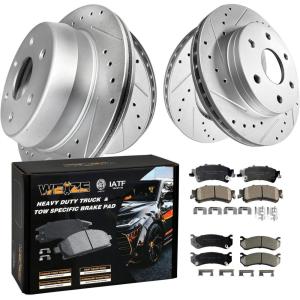 imageWEIZE Front Disc Brake Pads and Rotors Kit for Truck ampamp Tow with CarbonFiber Ceramic Brake Pads Fit for Chevy Silverado Suburban 1500 GMC Yukon Sierra Cadillac Escalade ESV EXT XTSChevy Silverado 1500 9906 FrontRear
