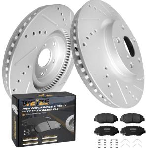 imageWEIZE Front Disc Brake Pads and Rotors Kit for Truck ampamp Tow with CarbonFiber Ceramic Brake Pads Fit for Chevy Silverado Suburban 1500 GMC Yukon Sierra Cadillac Escalade ESV EXT XTSHonda Accord 0317 Powerstop 0312 Front