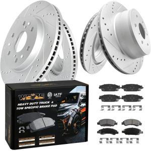 imageWEIZE Front Disc Brake Pads and Rotors Kit for Truck ampamp Tow with CarbonFiber Ceramic Brake Pads Fit for Chevy Silverado Suburban 1500 GMC Yukon Sierra Cadillac Escalade ESV EXT XTSSilverado 15001520 Tahoe FrontRear