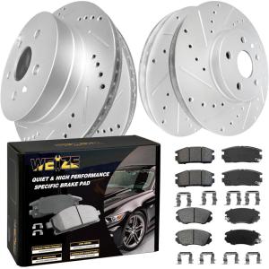 imageWEIZE Front Disc Brake Pads and Rotors Kit for Truck ampamp Tow with CarbonFiber Ceramic Brake Pads Fit for Chevy Silverado Suburban 1500 GMC Yukon Sierra Cadillac Escalade ESV EXT XTSChevy Equinox 1017 FrontRear
