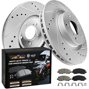 imageWEIZE Front Disc Brake Pads and Rotors Kit for Truck ampamp Tow with CarbonFiber Ceramic Brake Pads Fit for Chevy Silverado Suburban 1500 GMC Yukon Sierra Cadillac Escalade ESV EXT XTSJeep Compass Patriot 0717 Front