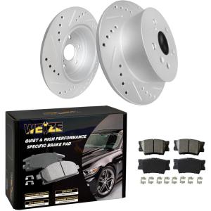 imageWEIZE Front Disc Brake Pads and Rotors Kit for Truck ampamp Tow with CarbonFiber Ceramic Brake Pads Fit for Chevy Silverado Suburban 1500 GMC Yukon Sierra Cadillac Escalade ESV EXT XTSToyota Camry 1217 Rear