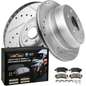 imageWEIZE Front Disc Brake Pads and Rotors Kit for Truck ampamp Tow with CarbonFiber Ceramic Brake Pads Fit for Chevy Silverado Suburban 1500 GMC Yukon Sierra Cadillac Escalade ESV EXT XTSChevy Silverado 1500 9906 Rear