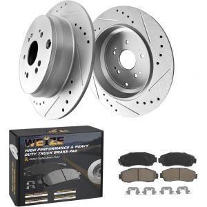 imageWEIZE Front Disc Brake Pads and Rotors Kit for Truck ampamp Tow with CarbonFiber Ceramic Brake Pads Fit for Chevy Silverado Suburban 1500 GMC Yukon Sierra Cadillac Escalade ESV EXT XTSHonda CRV 20072016 AWD FWD Rear