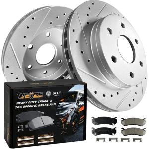 imageWEIZE Front Disc Brake Pads and Rotors Kit for Truck ampamp Tow with CarbonFiber Ceramic Brake Pads Fit for Chevy Silverado Suburban 1500 GMC Yukon Sierra Cadillac Escalade ESV EXT XTSChevy Silverado 1500 9906 Front