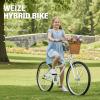 imageWEIZE Girls Bike for 614 Years Old 20 24 Inch Kids Bike with Basket and Kickstand Retro Style Childrens Bicycle for Teen Girls Lightweight Steel Frame Multiple ColorsWhite